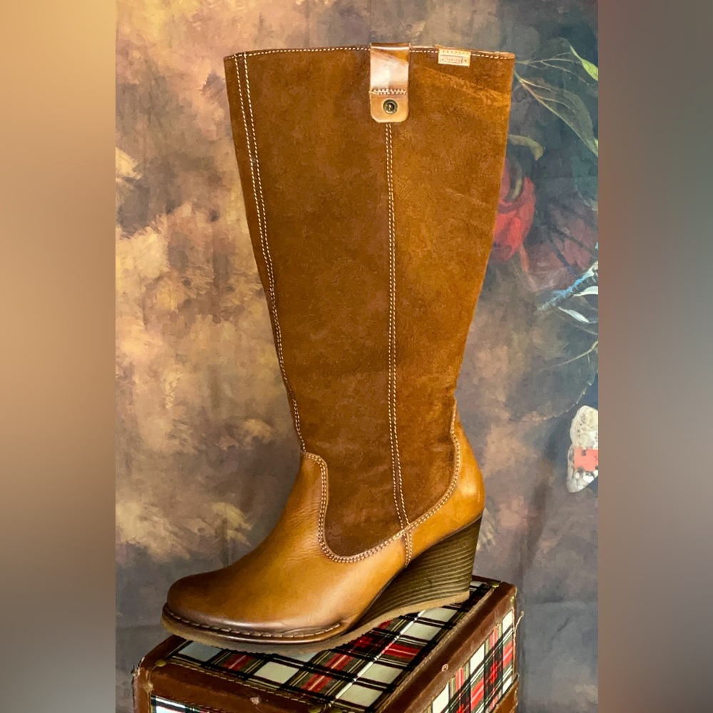 PIKOLINOS wedge suede and leather tooled leather boots 38